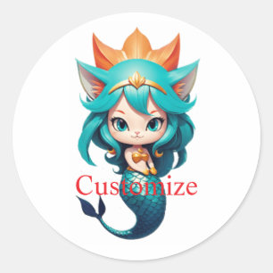 Sticker Rond Jolie chaton sirène Thunder_Cove