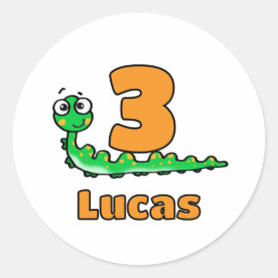Sticker Rond Jolie Chenille Verte 3ème Anniversaire Nom Personn