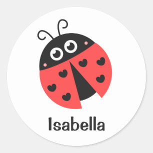 Sticker Rond Jolie coccinelle rouge et noire aux coeurs pour le