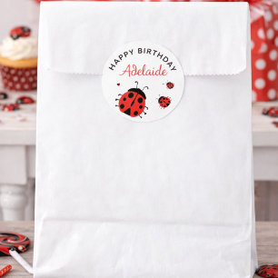 Sticker Rond Jolie coccinelle rouge moderne Joyeux anniversaire