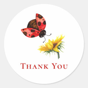 Sticker Rond Jolie coccinelle rouge Tournesol Merci