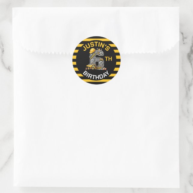Sticker Rond Jolie construction 6e anniversaire (Sac)