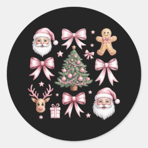 Sticker Rond Jolie Coquette Bow Pink Christmas Tree Père Noël G