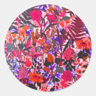 Sticker Rond Jolie corbeille colorée Fleurs vintages mélangées