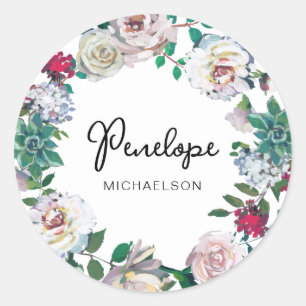 Sticker Rond Jolie couronne florale succulente botanique avec n