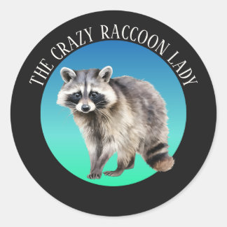 Sticker Rond Jolie dame folle raccoon ajouter du texte