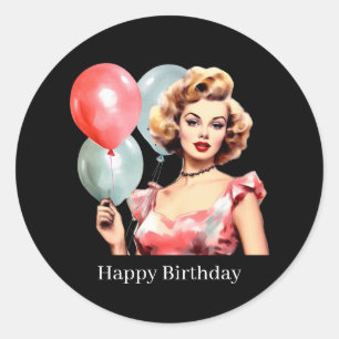 Sticker Rond Jolie dame vintage Anniversaire personnalisable