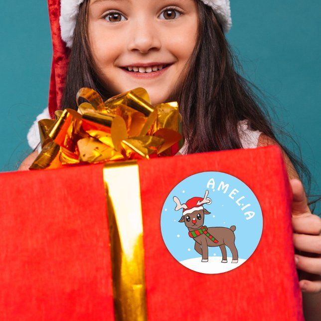 Sticker Rond Jolie Dessin de cerfs Flocs de neige Noël (Créateur téléchargé)