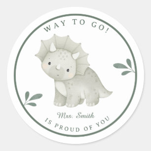 Sticker Rond Jolie dinosaure aquarelle Récompense Enseignant