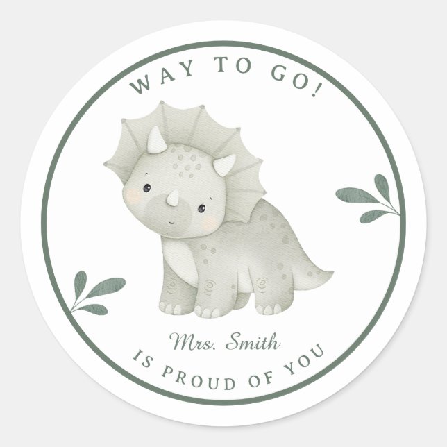 Sticker Rond Jolie dinosaure aquarelle Récompense Enseignant (Devant)
