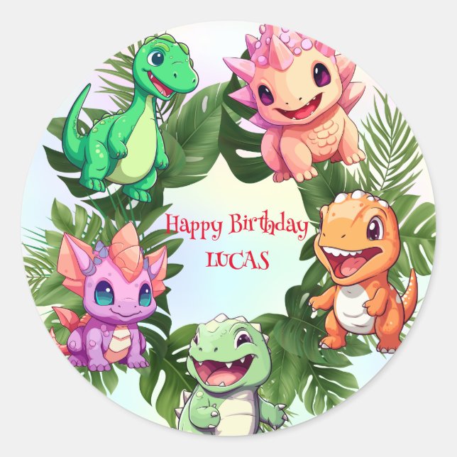 Sticker Rond Jolie dinosaure jungle École enfant fête d'anniver (Devant)