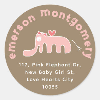 Sticker Rond Jolie éléphant rose fille bébé naissance adresse d