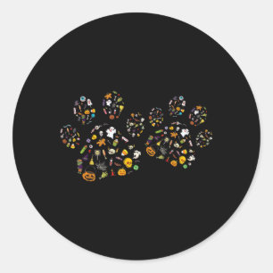 Sticker Rond Jolie empreinte de patte Halloween Chien Bonbon Ci