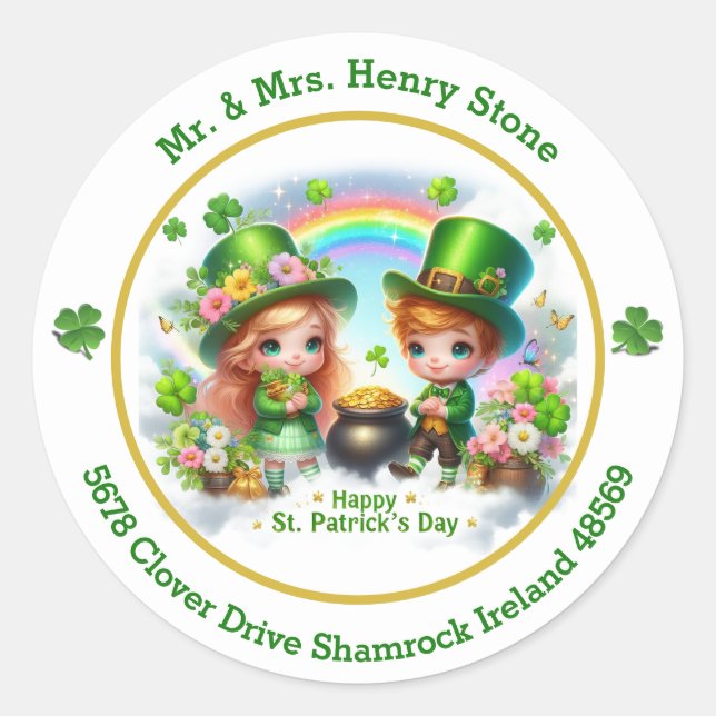 Sticker Rond Jolie enveloppe de la Saint Patrick (Devant)