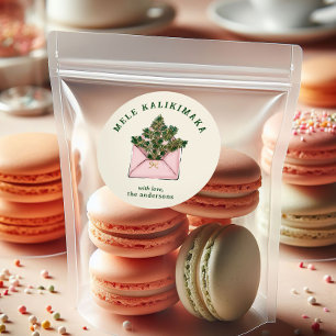 Sticker Rond Jolie enveloppe rose avec verdure de houx Mele Kal