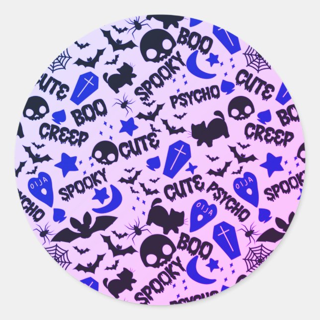 Sticker Rond Jolie et amusante Halloween violet, bleu et noir (Devant)