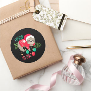 Sticker Rond Jolie et drôle Père Noël Sloth Lent Ho Ho