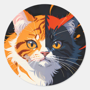 Sticker Rond Jolie face de chat 3 couleurs