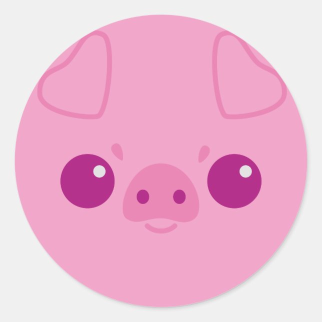 Sticker Rond Jolie face de porc rose (Devant)