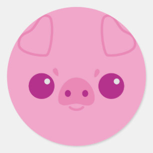 Sticker Rond Jolie face de porc rose