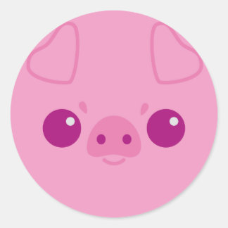 Sticker Rond Jolie face de porc rose