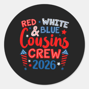 Sticker Rond Jolie famille 4 juillet rouge blanc et bleu cousin