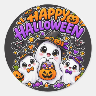 Sticker Rond Jolie famille de fantômes d'Halloween