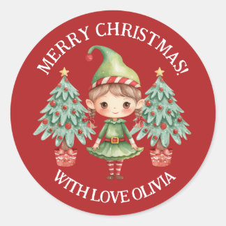 Sticker Rond Jolie Fée de Dessin Animé Joyeux Noël Favor Scellé
