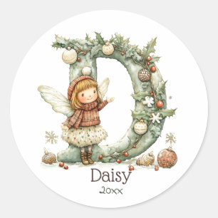 Sticker Rond Jolie Fée de Noël Première Fête Personnalisée