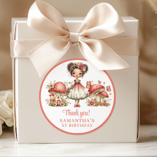 Sticker Rond Jolie Fée Rose Florale Fille Anniversaire Remercie