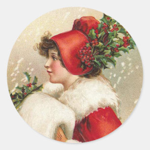Sticker Rond Jolie femme dans le carte de fin de année