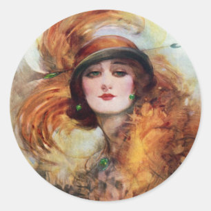 Sticker Rond Jolie femme Flapper Mode 1920