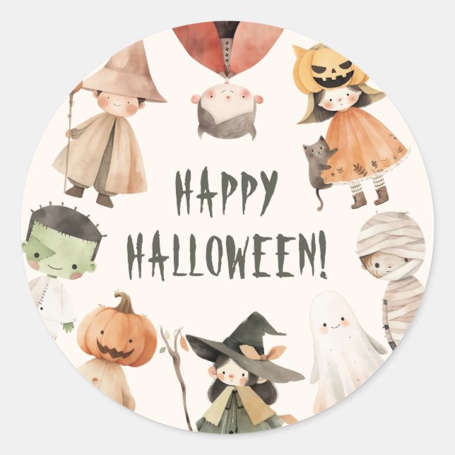 Sticker Rond Jolie fête costumée d'Halloween pour enfants (Devant)