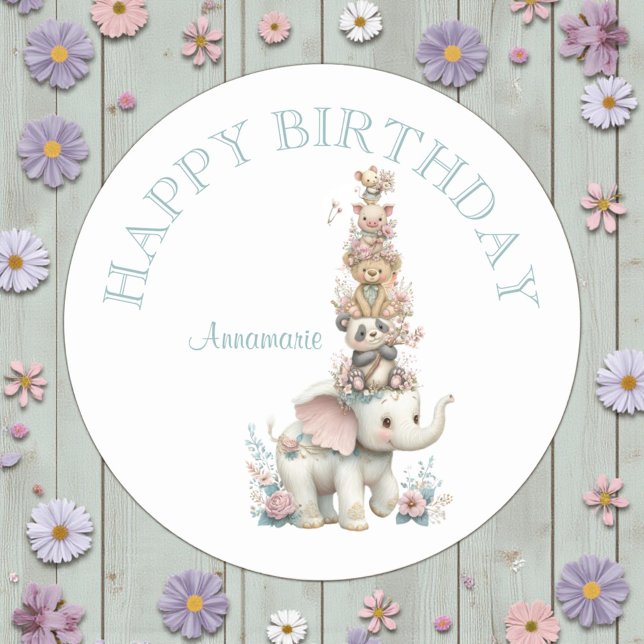 Sticker Rond Jolie fête d'anniversaire d'animal Boho (Créateur téléchargé)