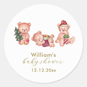Sticker Rond Jolie fête de bébé ours en hiver Il fait froid deh