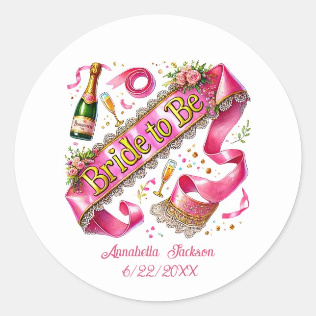 Sticker Rond Jolie fête de fiançailles Mariée ajouter nom  (Devant)