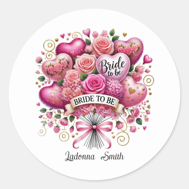 Sticker Rond Jolie fête de fiançailles Mariée ajouter un nom  (Devant)