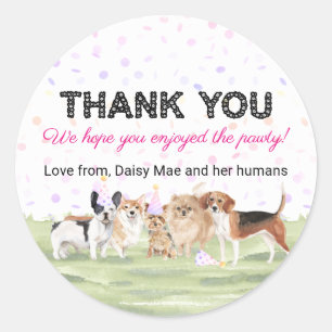 Sticker Rond Jolie fête de l'anniversaire de chien rose personn