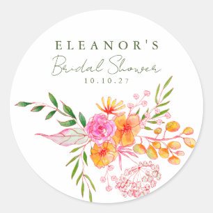 Sticker Rond Jolie Fête de Mariage Aquarelle Florale Rose Orang