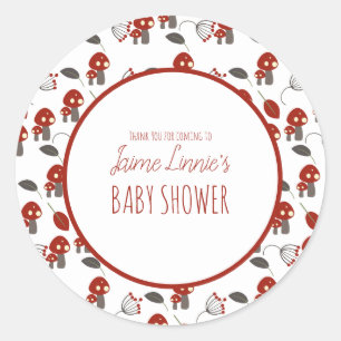 Sticker Rond Jolie Fête de Naissance Champignon Mignon Jardin F
