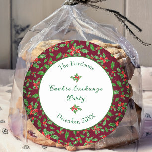 Sticker Rond Jolie fête d'échange de biscuits de Noël Nom perso