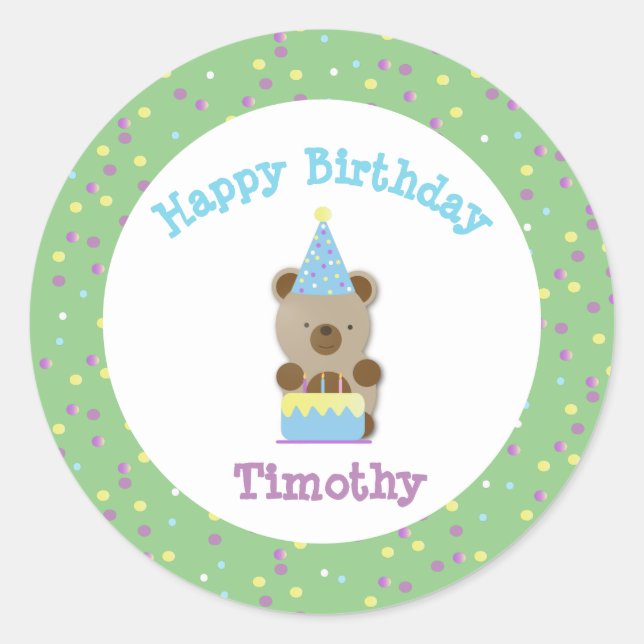 Sticker Rond Jolie fête Teddy Bear Anniversaire (Devant)