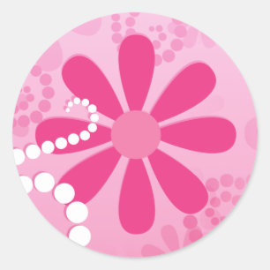 Sticker Rond Jolie Fille Abstraite Rose Fleurs Rétro