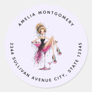 Sticker Rond Jolie fille aguicheuse dans un verre à Martini - A
