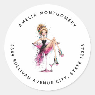 Sticker Rond Jolie fille aguicheuse dans un verre à Martini - A