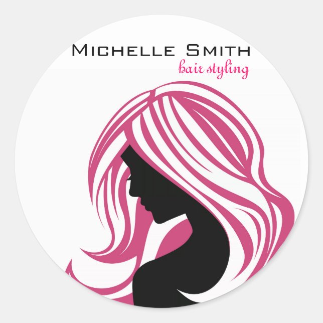 Sticker Rond Jolie fille aux cheveux roses Marque coiffant (Devant)