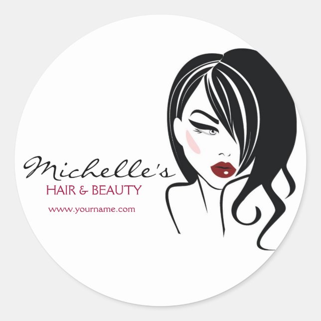 Sticker Rond Jolie fille avec cheveux ondulés Icône maquillage (Devant)