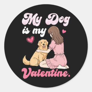 Sticker Rond Jolie Fille Avec Mon Chien Est Ma Saint-Valentin G