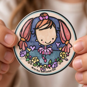 Sticker Rond Jolie Fille Ballerine Kawaii Danseuse de Ballet Fa