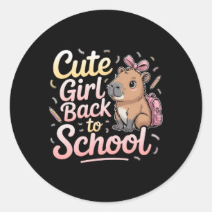 Sticker Rond Jolie Fille Ck À L'école Capyra Premier Jour D'éco